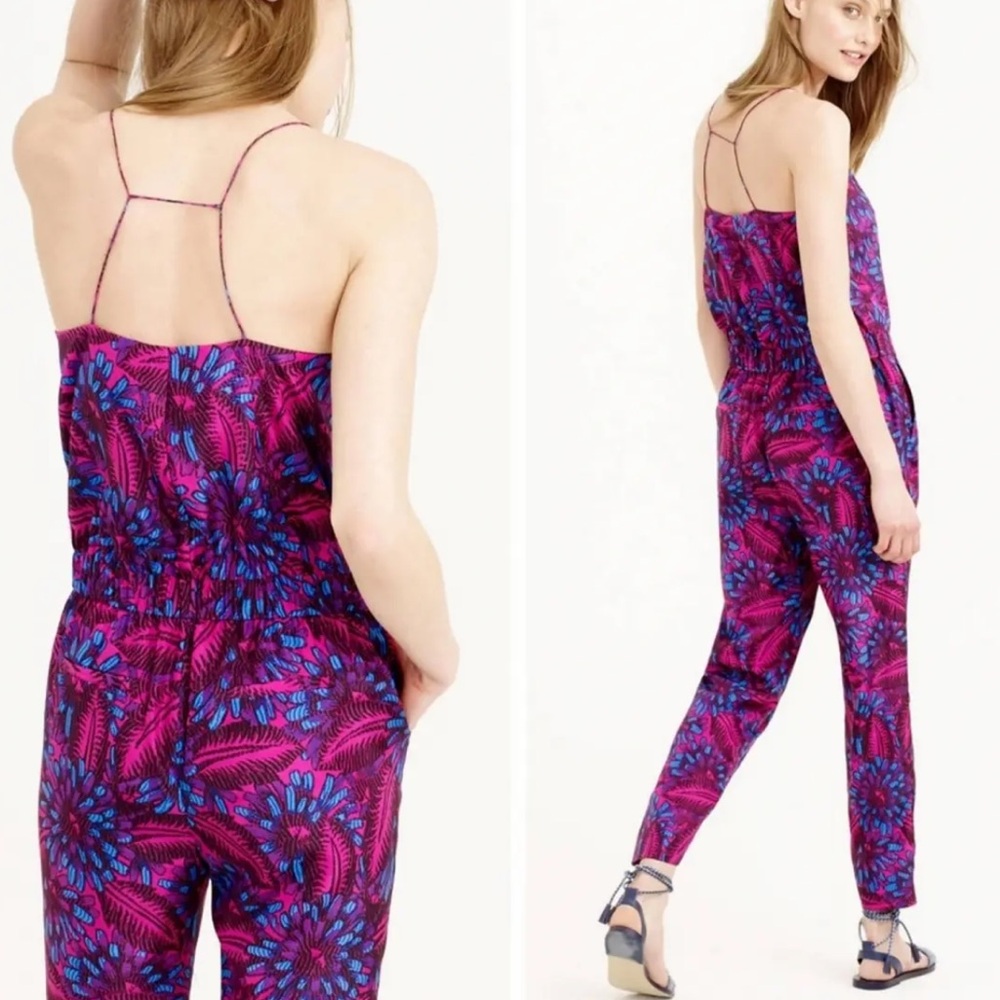 J. Crew Pink and Blue Floral Jumpsuit